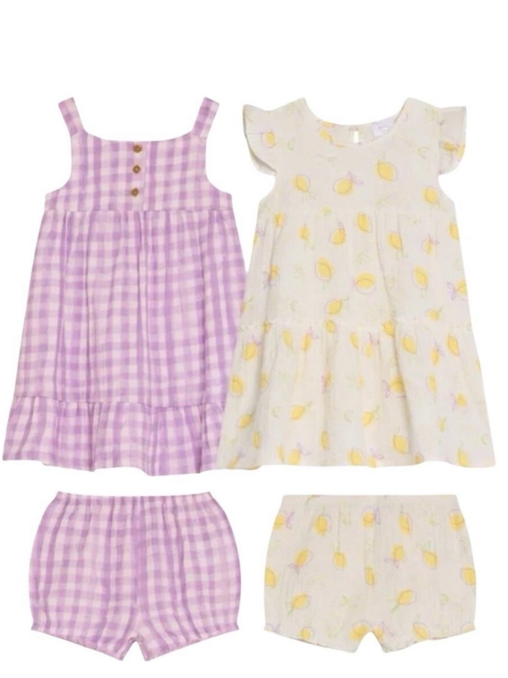 Koala Kids Purple Gingham Dress & Cream Lemon Dress Set